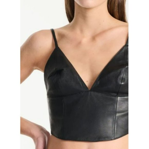 Zara Tops - Zara Women's Black Faux Leather Crop Top Bralette Size Medium